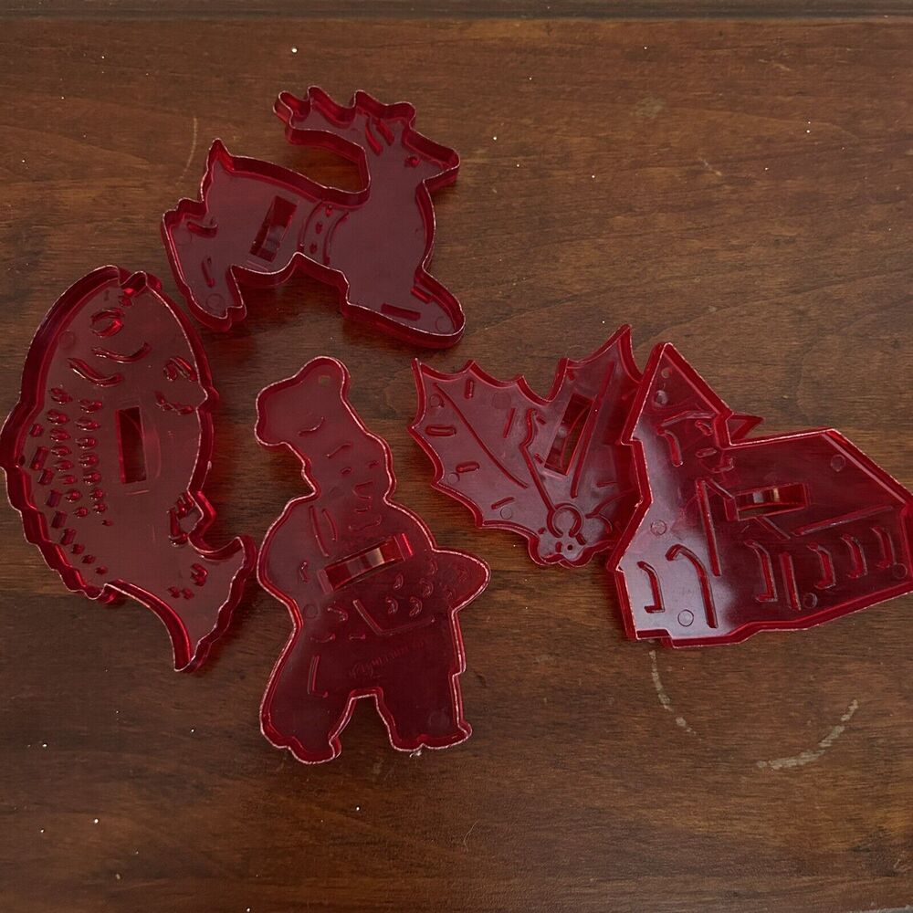 Lot of 5 Vintage HRM Red Cookie Cutters Christmas Nursery rhymes Holidays USA